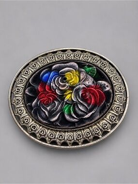 Vintage Enamel Ornate Oval Brooch #cz917